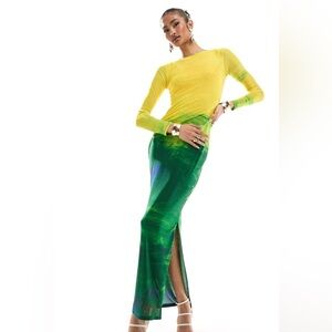 NWT Farai London Aphrodite Long Sleeve Maxi Dress Citrus Green Ombré size XS